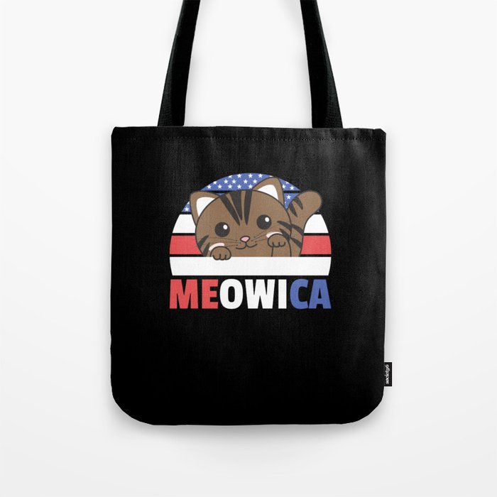 Cat For The Fourth Of July Usa Flag Meowica Tote Bag