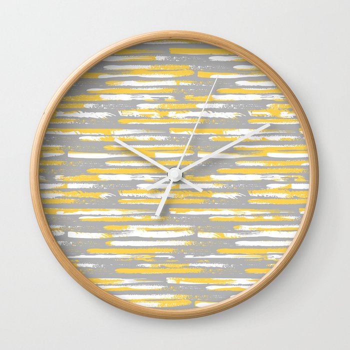 Colorful Stripes, Abstract Art, Yellow and Gray Wall Clock