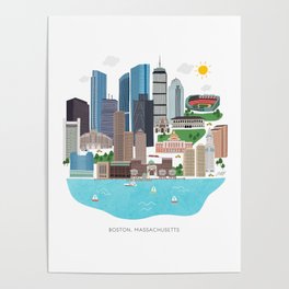 Boston Skyline Illustration Poster