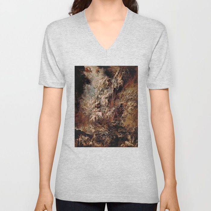 The Fall of the Damned - Peter Paul Rubens 1620 V Neck T Shirt