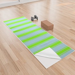 [ Thumbnail: Light Blue and Chartreuse Colored Striped Pattern Yoga Towel ]