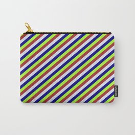 [ Thumbnail: Light Green, Brown, Lavender & Blue Colored Stripes/Lines Pattern Carry-All Pouch ]