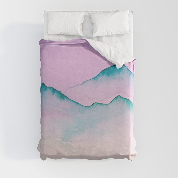 Blue Top Mountains In Pink Duvet Cover