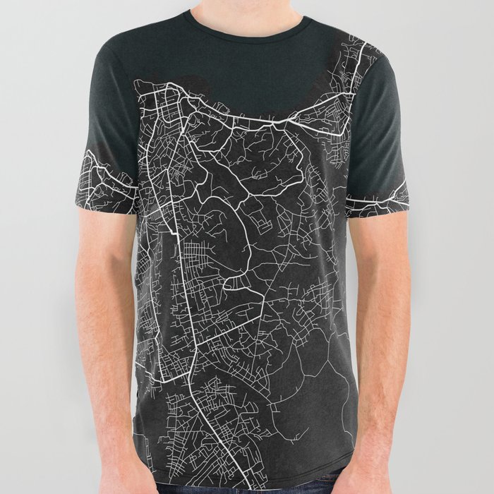 Cabinda City Map of Angola - Dark All Over Graphic Tee