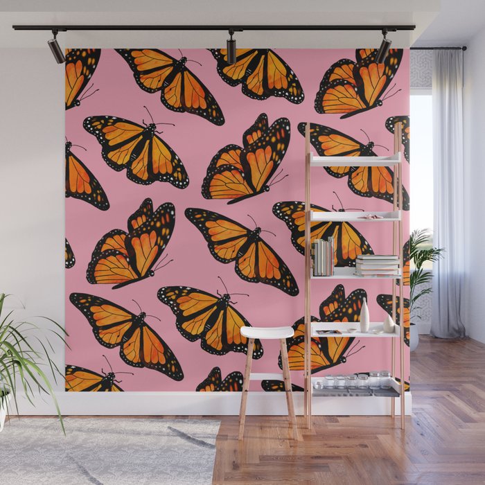 Monarch Butterfly Pattern-Pink Wall Mural