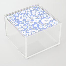 Modern Retro Light Denim Blue and White Daisy Flowers Acrylic Box