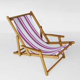 [ Thumbnail: Dark Orchid, Sienna & Lavender Colored Stripes Pattern Sling Chair ]