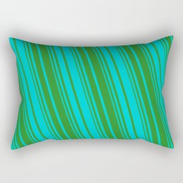 [ Thumbnail: Forest Green & Dark Turquoise Colored Striped Pattern Rectangular Pillow ]