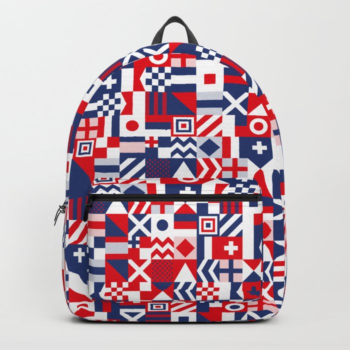 red white and blue backpack