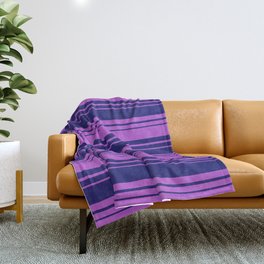 [ Thumbnail: Midnight Blue & Orchid Colored Lined/Striped Pattern Throw Blanket ]