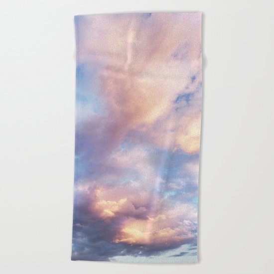 Sunset | Pink Clouds | Sky | Rainbow | Unicorn Colours | Nature Beach Towel