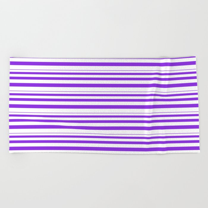 Purple and White Colored Striped Pattern Beach Towel
