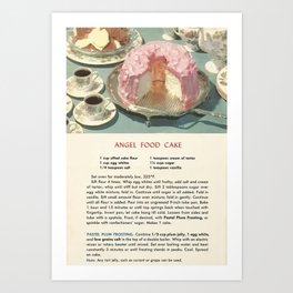 Vintage Baking Recipe, Pink Angel Food Cake 1950s  Art Print