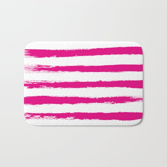 Pretty Pink STRIPES Handpainted Brushstrokes Bath Mat