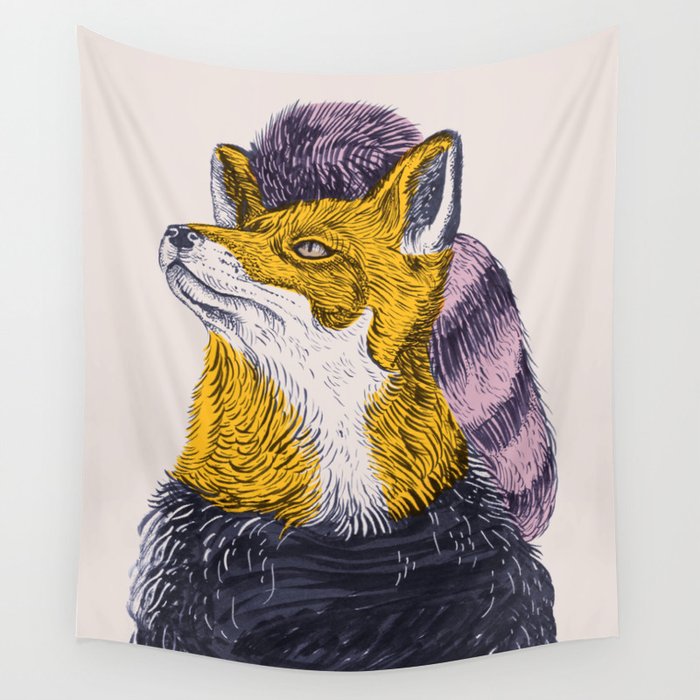 Fox dressed for winter Wall Tapestry