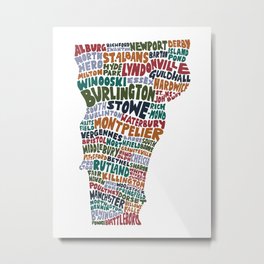 Hand Lettered Vermont City Print Metal Print