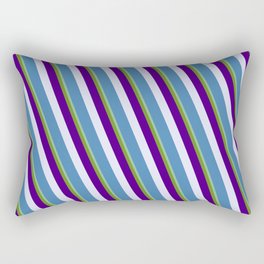 [ Thumbnail: Vibrant Dark Sea Green, Green, Indigo, Lavender, and Blue Colored Pattern of Stripes Rectangular Pillow ]