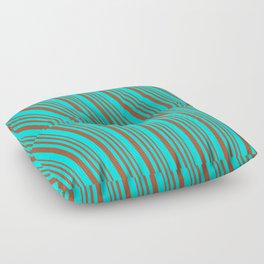 [ Thumbnail: Sienna and Cyan Colored Lined/Striped Pattern Floor Pillow ]