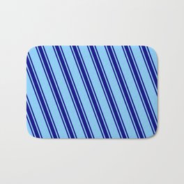 [ Thumbnail: Light Sky Blue & Blue Colored Stripes/Lines Pattern Bath Mat ]