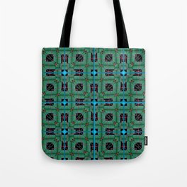 no.345 green  black  aqua red pattern Tote Bag