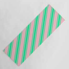 [ Thumbnail: Pink and Green Colored Stripes/Lines Pattern Yoga Mat ]