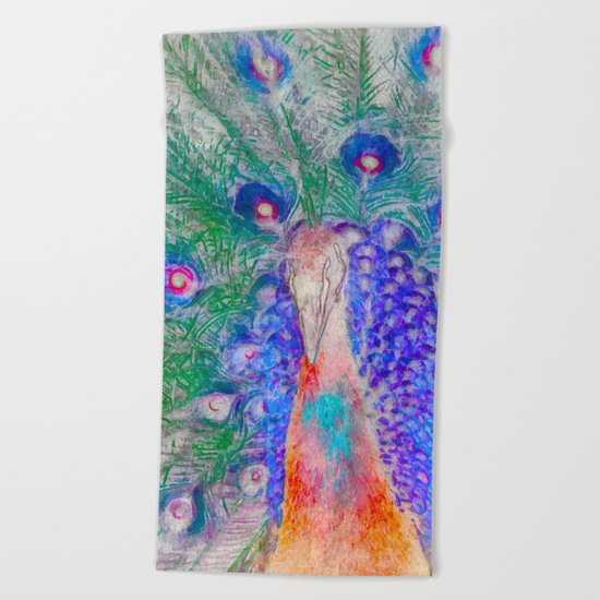 Painted Peacock Beach Towel