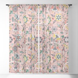 BOHO Chintz (Coral Pink) Sheer Curtain