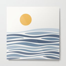 Blue Ocean Waves and the Sun Metal Print | Sun, Blue, Art, Summer, Summertime, Wavy, Nature, Landscape, Minimalist, Boho 