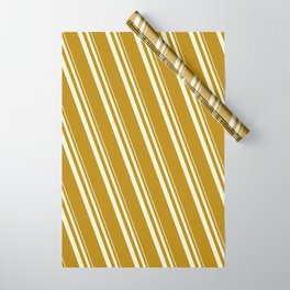 [ Thumbnail: Beige and Dark Goldenrod Colored Stripes Pattern Wrapping Paper ]