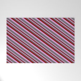 [ Thumbnail: Maroon, Plum & Dim Grey Colored Lined/Striped Pattern Welcome Mat ]