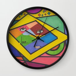 Lucy Wall Clock | Acrylic, Ink Pen, Drawing, Yellow, Abstract, Green, Blue, Colorful, Maze, Queen 