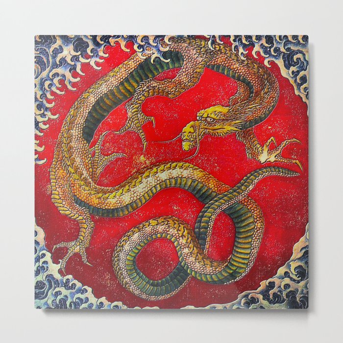 Embossed Hokusai Dragon Seal Very High Quality Metal Print