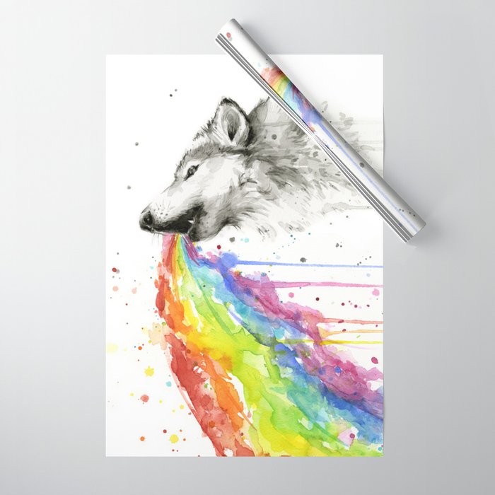 Wolf Rainbow Watercolor Animal Wrapping Paper