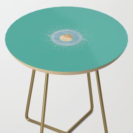 Watercolor Seashell and Blue Circle on Turquoise Green Side Table