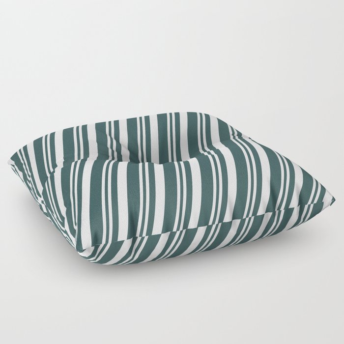 Mint Cream & Dark Slate Gray Colored Pattern of Stripes Floor Pillow