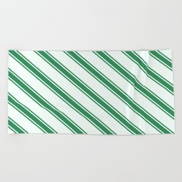 [ Thumbnail: Mint Cream & Sea Green Colored Lined/Striped Pattern Beach Towel ]
