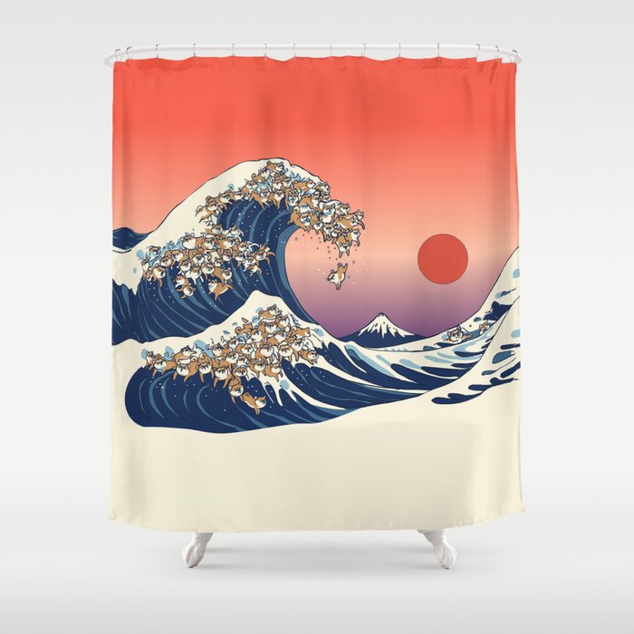 The Great Wave of Shiba Inu Shower Curtain