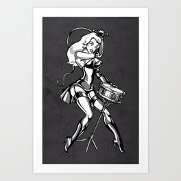 Drummer pinup Art Print | Sexy, Love, Psychobilly, Punk, Whip, Girl, Tough, Pinup, Woman, Music 