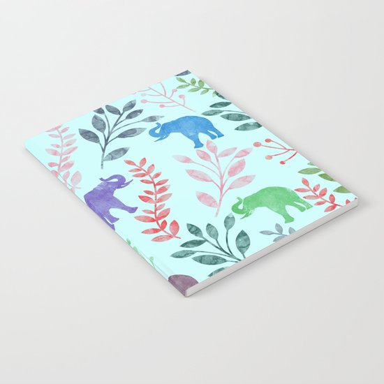 Watercolor Flowers & Elephants II Notebook