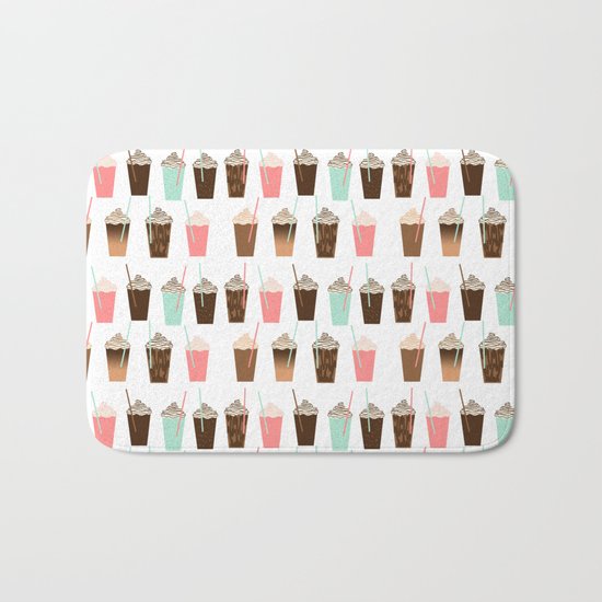 Iced Coffee - latte mocha coffee cafe summer cappuccino dessert sweet treat caramel pattern Bath Mat