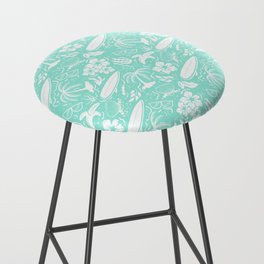 Mint Blue and White Surfing Summer Beach Objects Seamless Pattern Bar Stool