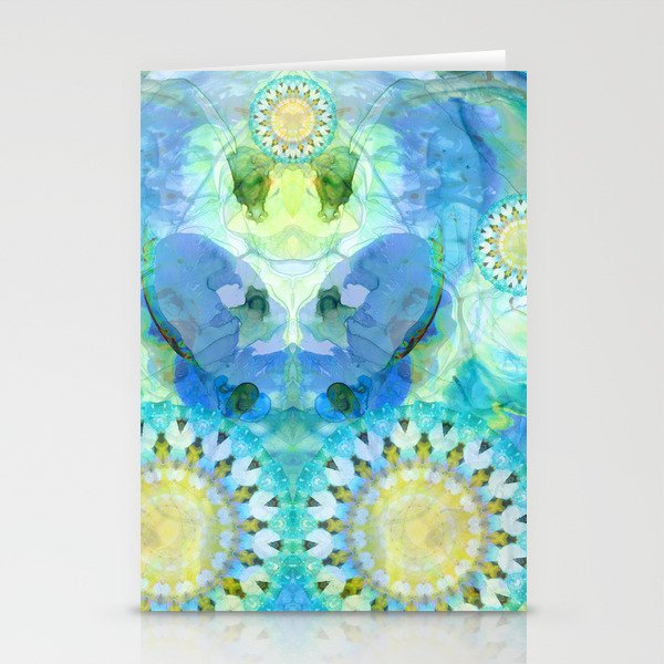 Sun Birth Blue And Yellow Art by Sharon Cummings Stationery Cards