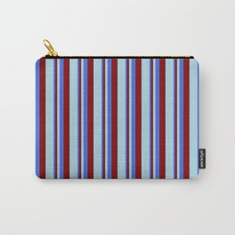[ Thumbnail: Royal Blue, Maroon, and Light Blue Colored Lines Pattern Carry-All Pouch ]
