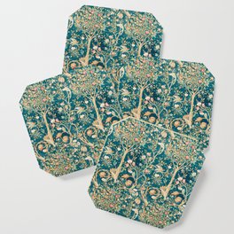 William Morris Vintage Melsetter Teal Blue Green Floral Art Coaster
