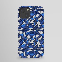 geometric pattern with stained glass style in blue, and white colors iPhone Case