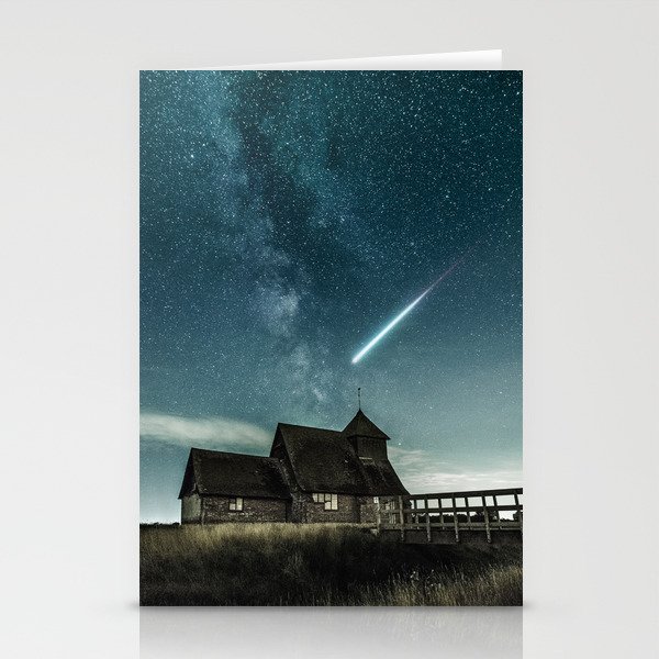 Shooting star; meteor shower on the plains twilight magical realism milky way galaxy color photograph / photography portrait Stationery Cards