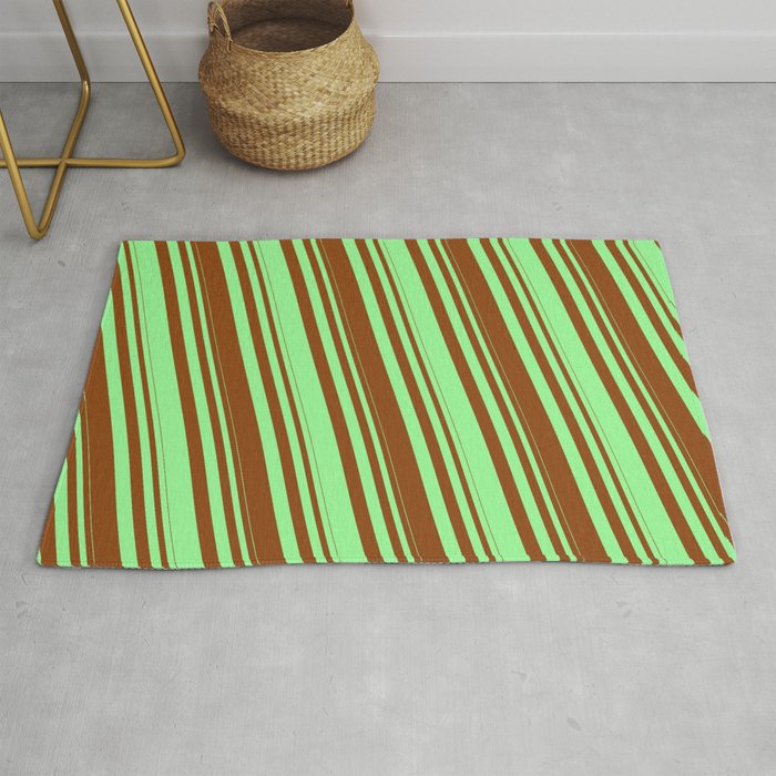 Brown and Green Colored Lined Pattern Rug