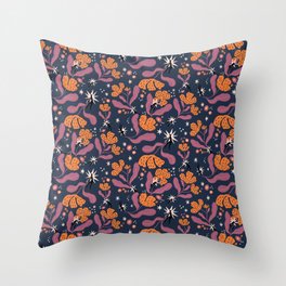 Whimsical Floral Pattern "Wonder" - Navy Blue & Orange Throw Pillow