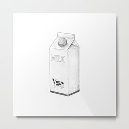 Milk Carton Sketch Metal Print | Fresh, Nutritious, Drawing, Cow, Milk, Cardboard, Breakfast, School, Half, Paper 