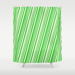 [ Thumbnail: Beige & Lime Green Colored Lined Pattern Shower Curtain ]